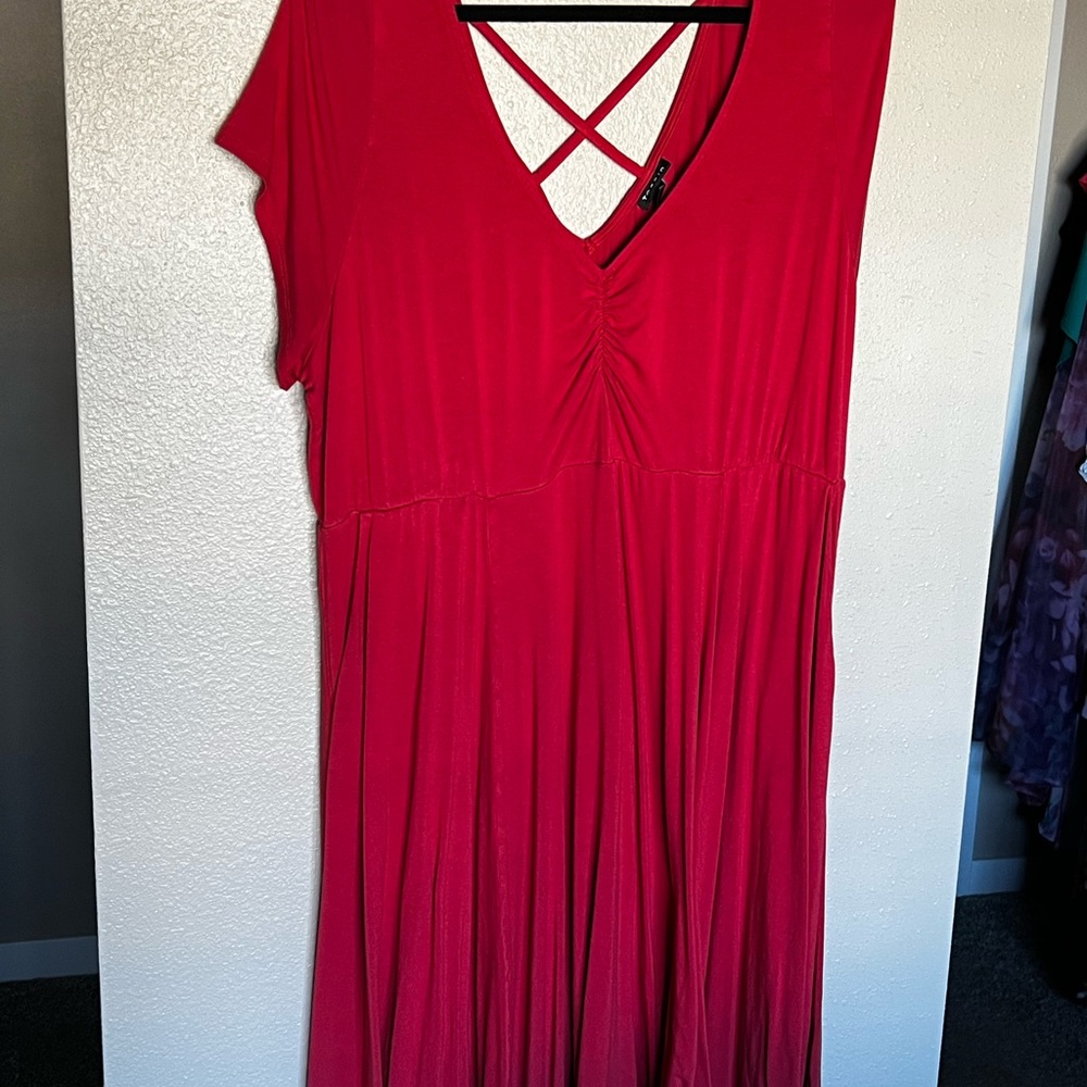 Red dress with pockets and crisscross back detail
